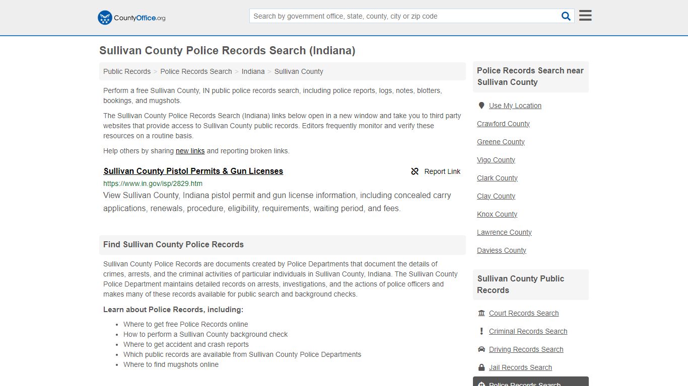 Police Records Search - Sullivan County, IN (Accidents & Arrest Records)